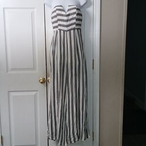 LA Charme U strapless gray white wide leg jumpsuit  Sz S EUC
